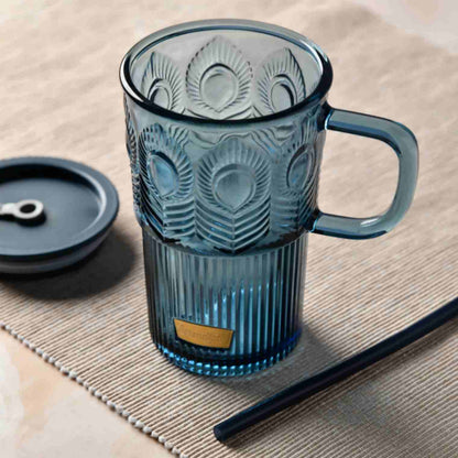 Luxe Blue Peacock Glass Tumbler - 500ml