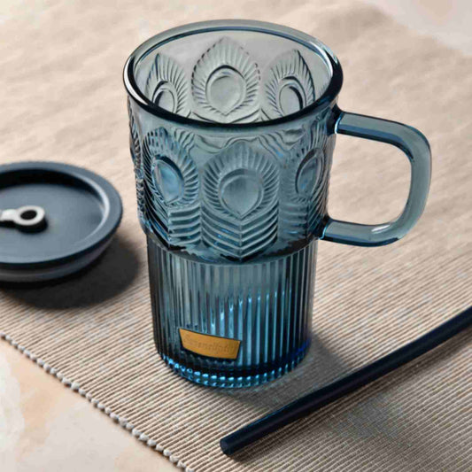 prdct_Luxe Blue Peacock Glass Tumbler - 500ml