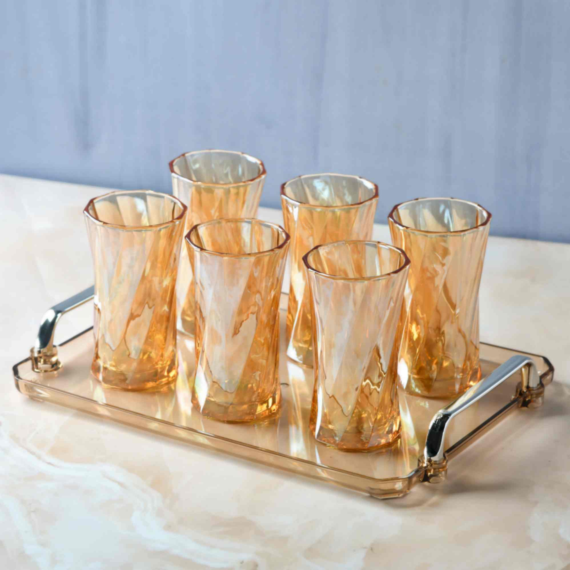 Golden Grid Water Jug & Glass Set of 8
