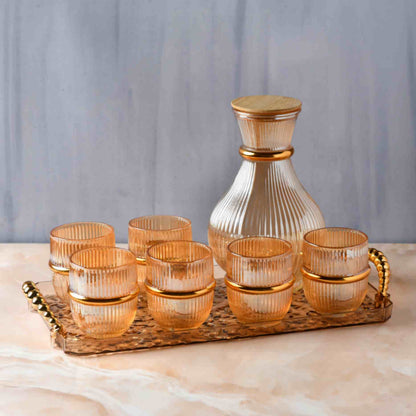 Amber Gold Ring Water Jug Set of 8