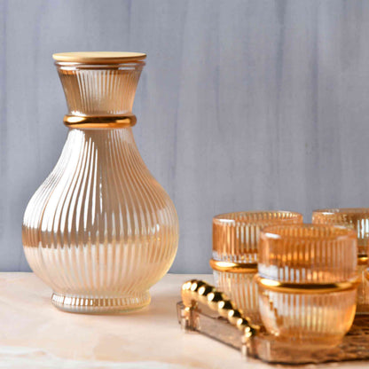 Amber Gold Ring Water Jug Set of 8