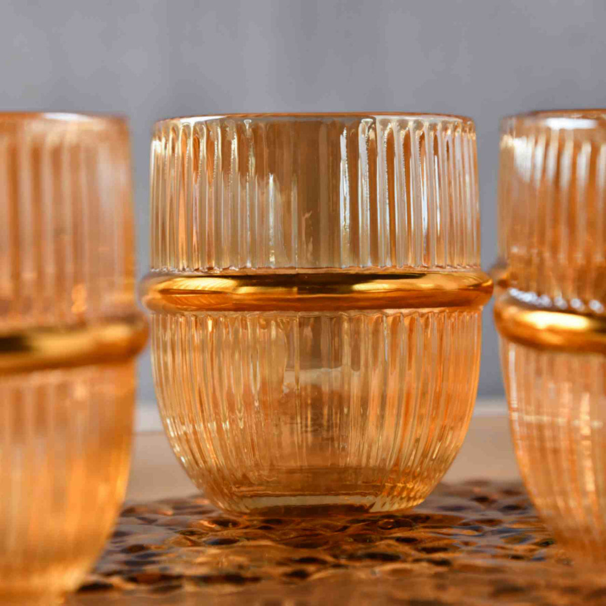 Amber Gold Ring Water Jug Set of 8
