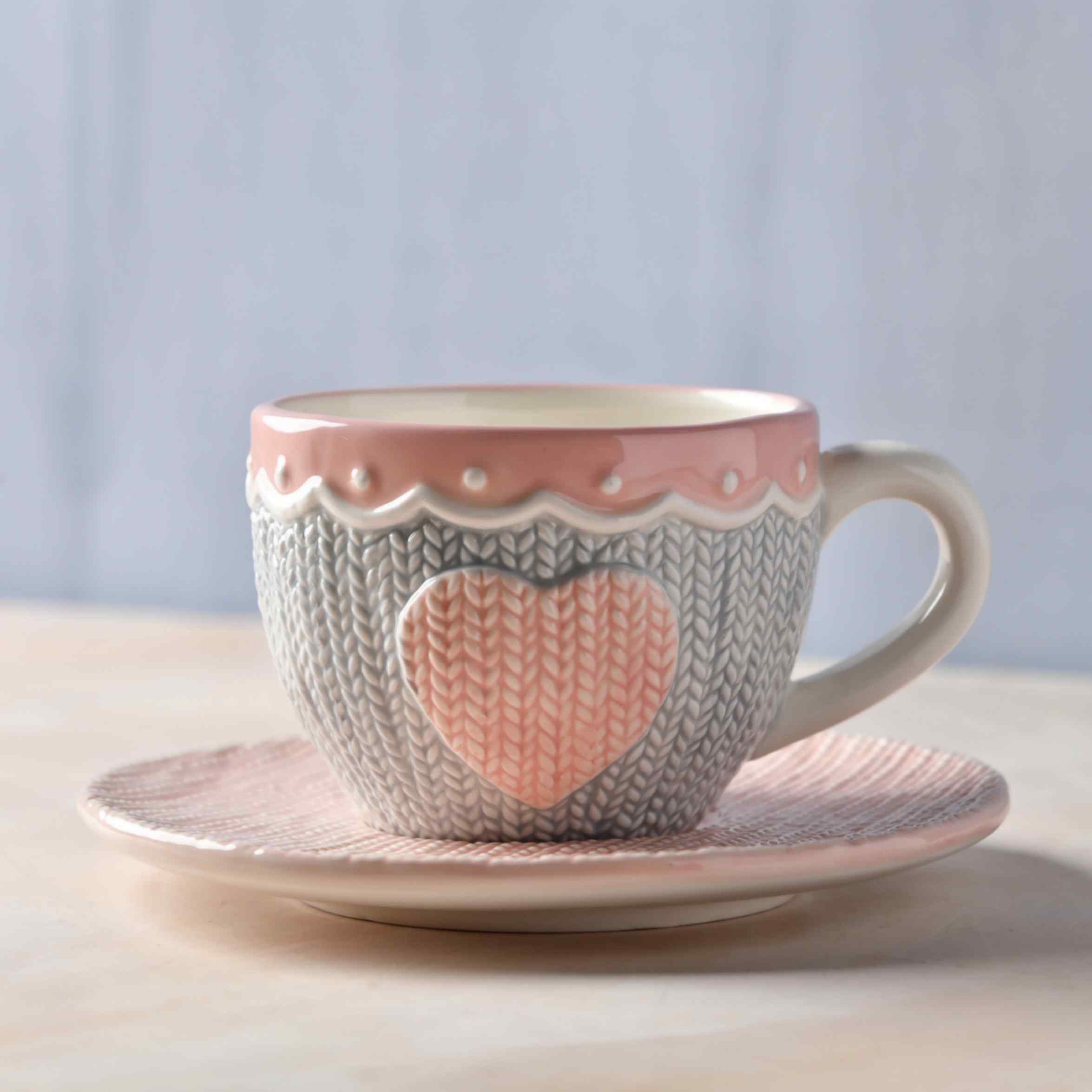 Heirloom Romance Teacup & Saucer Set - Soft Grey -250 ml