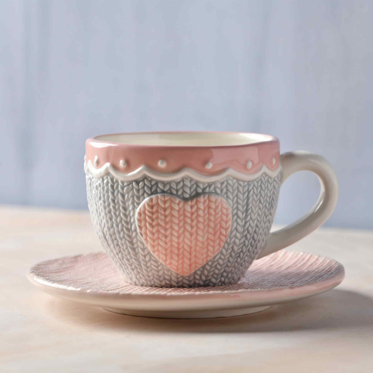 Heirloom Romance Teacup & Saucer Set - Soft Grey -250 ml