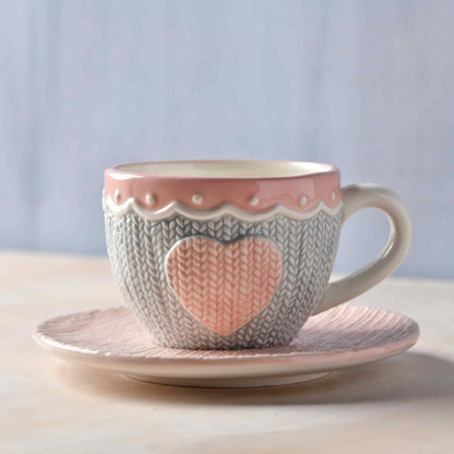 Heirloom Romance Teacup & Saucer Set - Soft Grey -250 ml