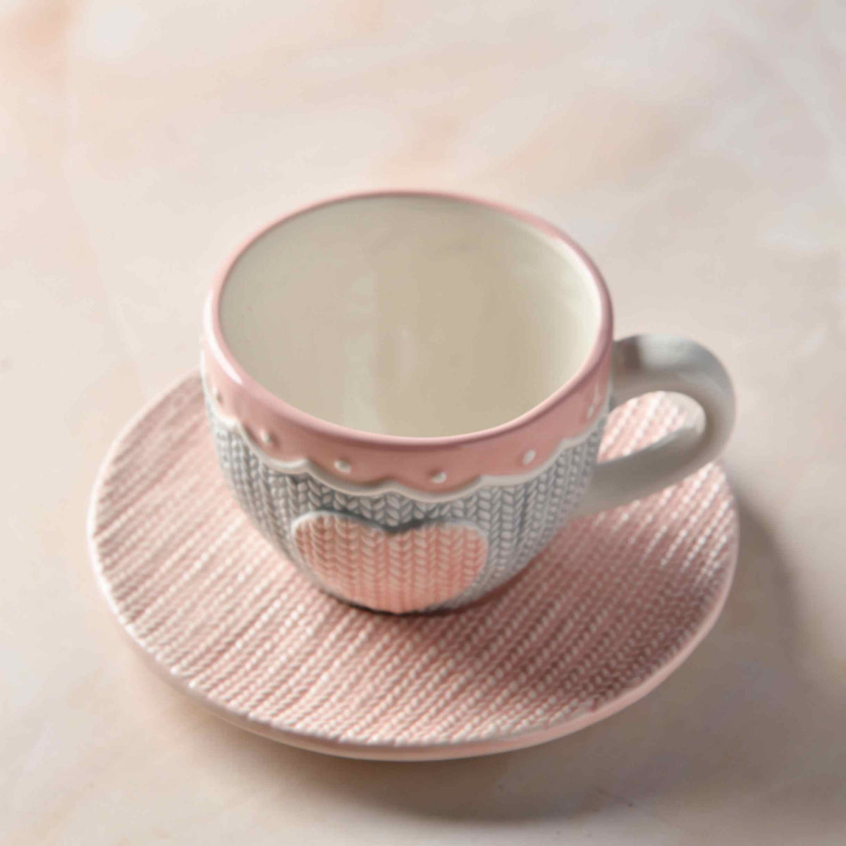 Heirloom Romance Teacup & Saucer Set - Soft Grey -250 ml