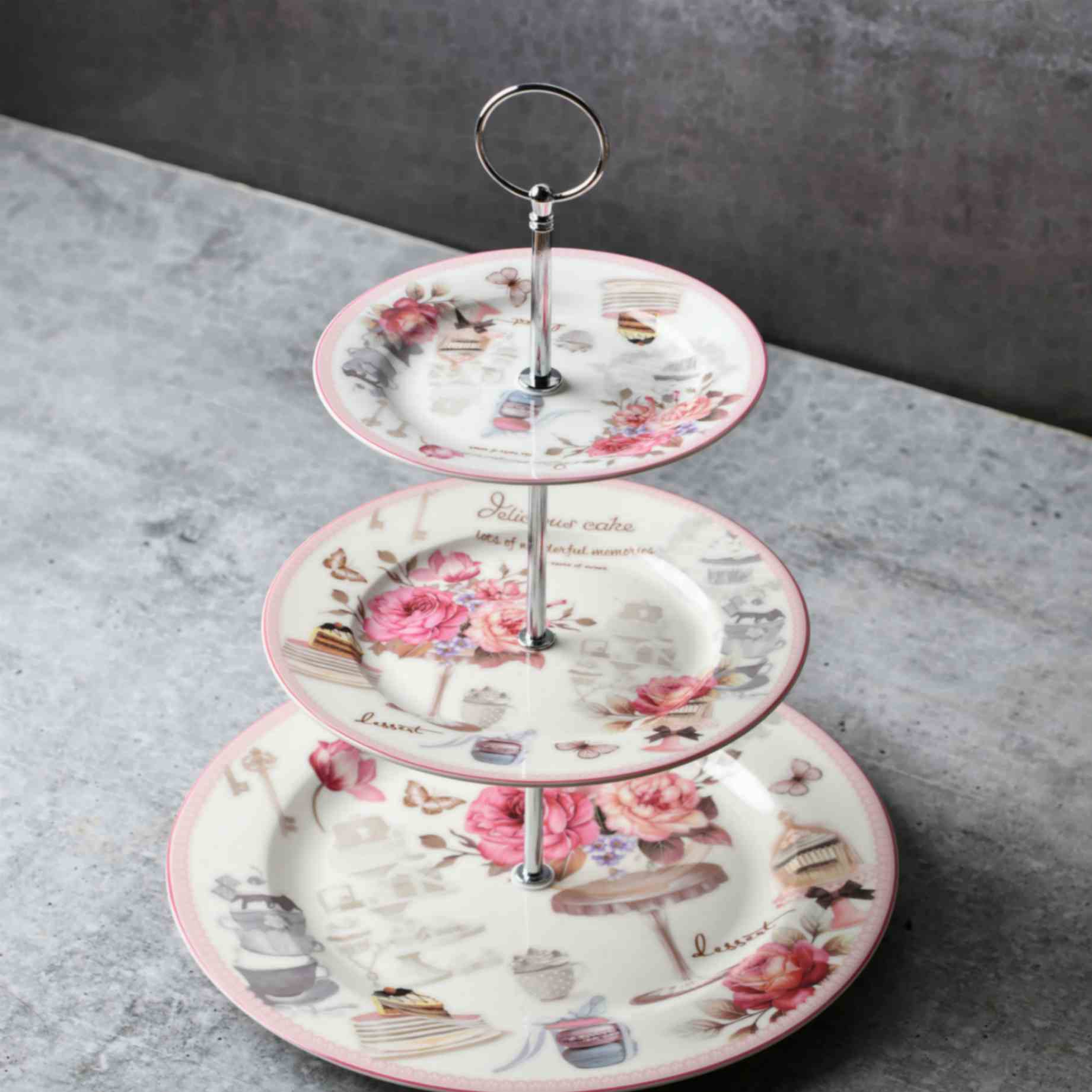 Vintage Floral 3 tier dessert stand