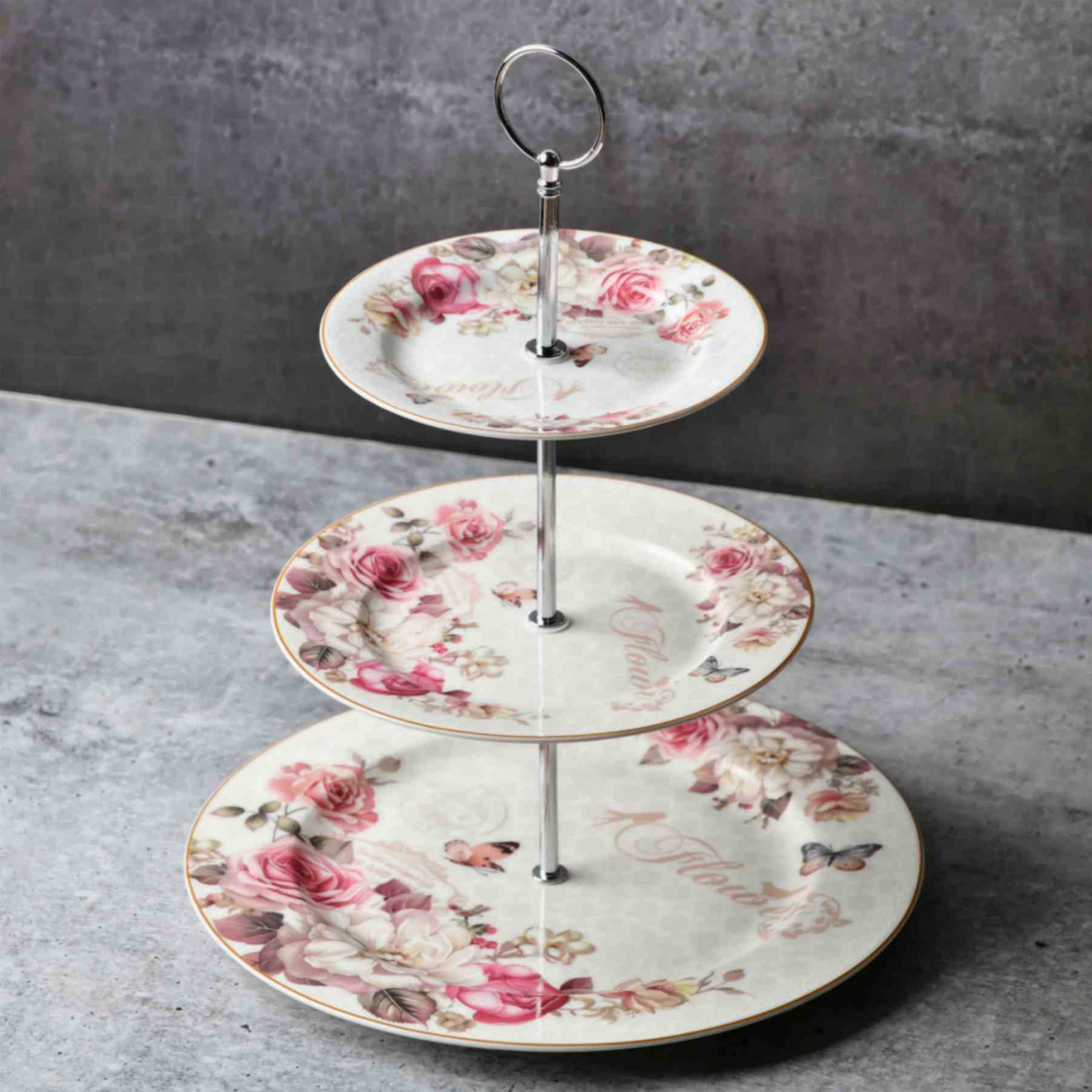 Vintage Floral 3 tier dessert stand