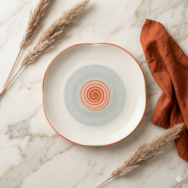 Rainbow Collection - Grey+Pink - Four Leaf Main Plate - 10 inch