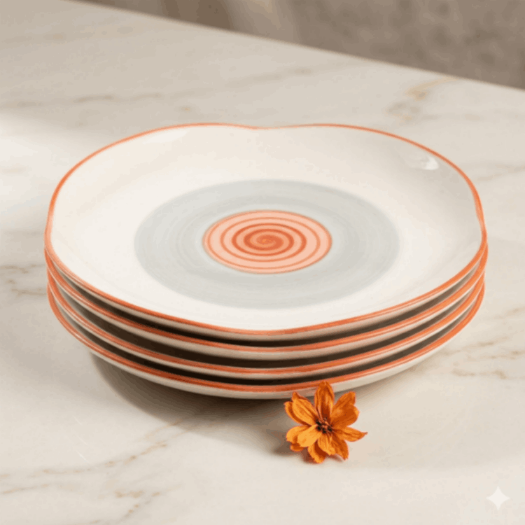 Rainbow Collection - Grey+Pink - Four Leaf Main Plate - 10 inch