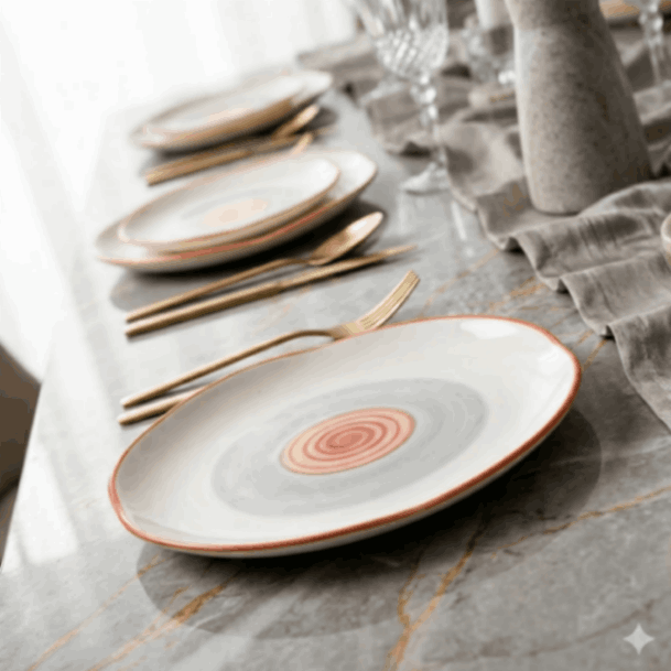 Rainbow Collection - Grey+Pink - Four Leaf Main Plate - 10 inch