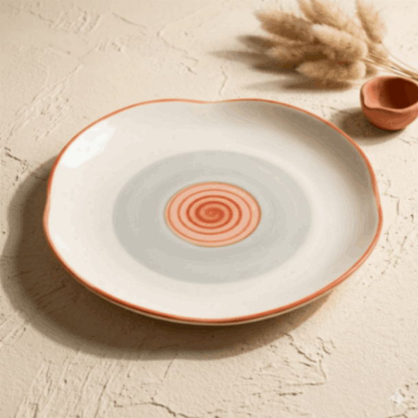 Rainbow Collection - Grey+Pink - Four Leaf Main Plate - 10 inch