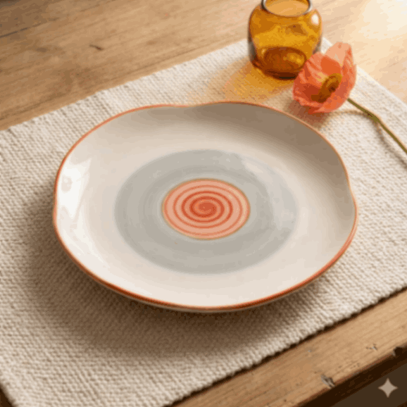 Rainbow Collection - Grey+Pink - Four Leaf Main Plate - 10 inch