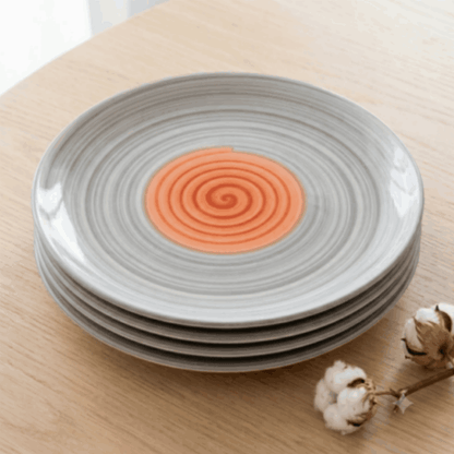 Rainbow Collection - Grey+Pink - Round Dinner Plate - 10 in