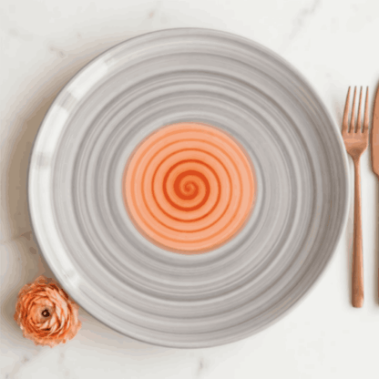 Rainbow Collection - Grey+Pink - Round Dinner Plate - 10 in