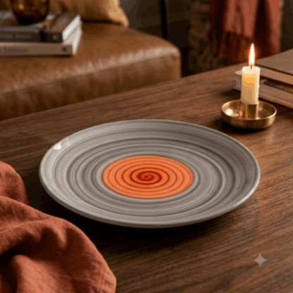 Rainbow Collection - Grey+Pink - Round Dinner Plate - 10 in